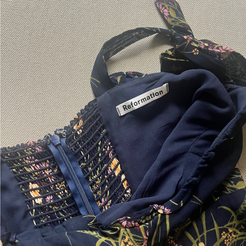 Reformation Nikita Navy Midi Dress Sz 6 - Picture 5 of 7